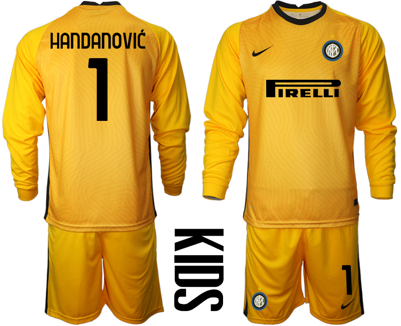 2021 Internazionale yellow goalkeeper youth long sleeve #1 soccer jerseys->customized soccer jersey->Custom Jersey